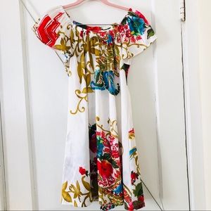 Tiara white dress with paisley & floral print